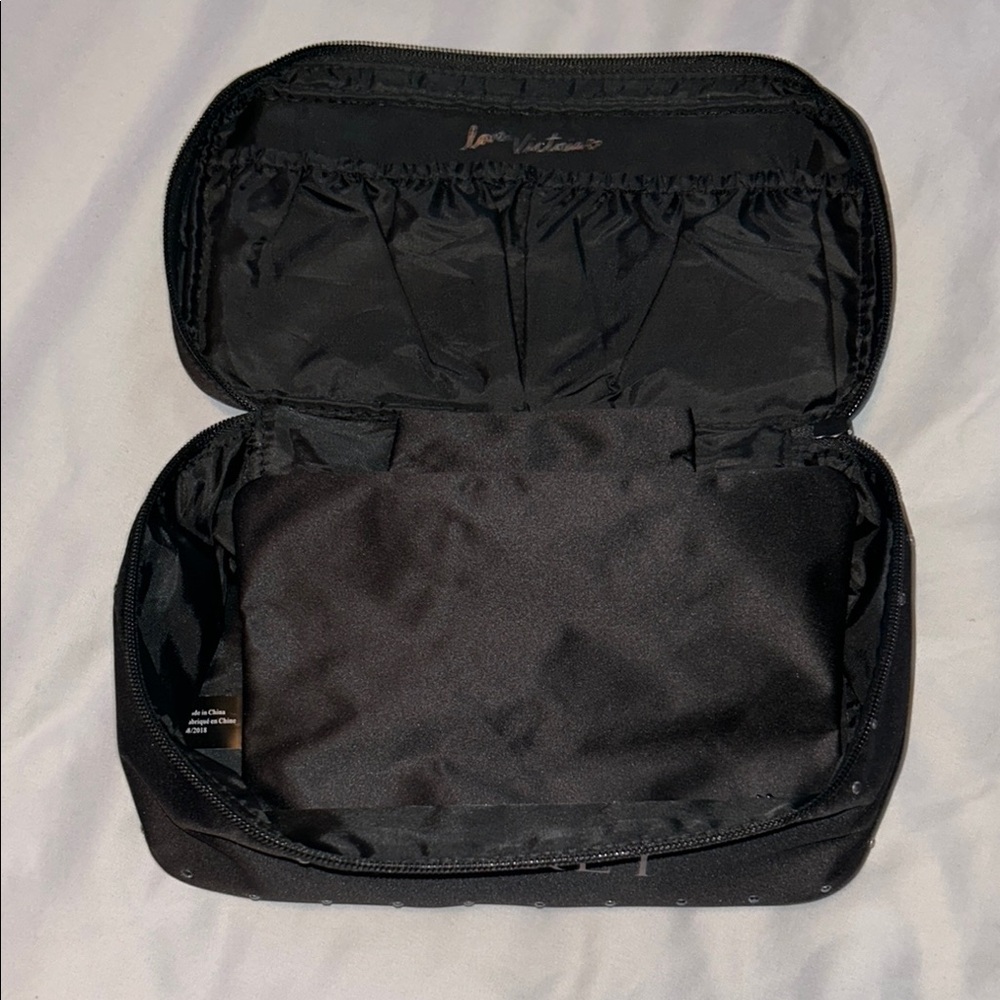 Victoria's Secret Logo Black Vinyl Silver Rhinestone Bling Cosmetic Bag - Picture 8 of 11